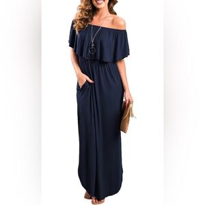 Chic Navy Maxi Dress with Ruffle Detail